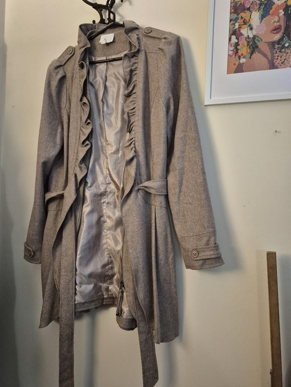 Luluina Ruffle-Trim Belted Trench Coat - Taupe